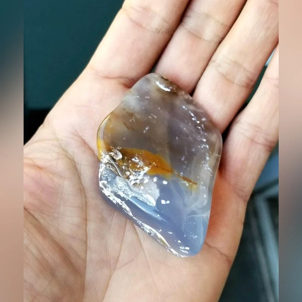 Rare Natural Montana Blue Agate With Brecciated Jasper Tumbled Stone‎ Crystal A+